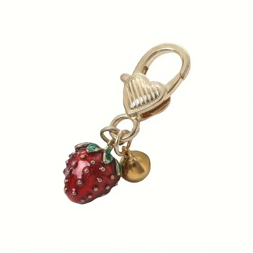 New Gold Tone Strawberry Charm Keychain